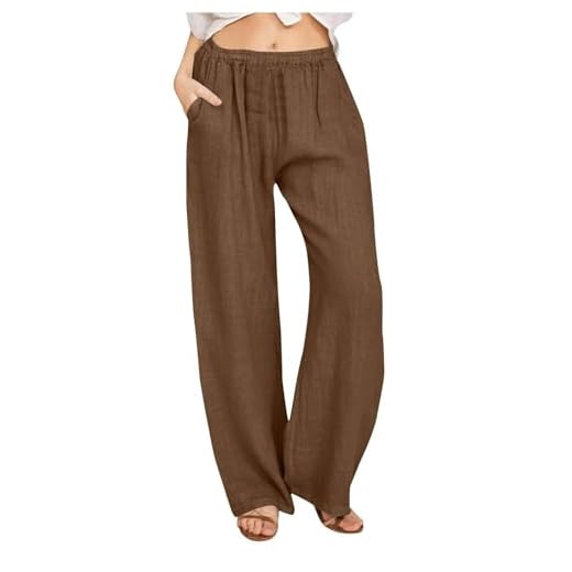 AEGJEGVD Pantalon Lin Femme Fluide Offre de Printemps Pantalons Chic et Elegant Décontractés Léger Respirant Ample Pantalon Large Femmes Soldes D'Été Vetement Mode Tendance 2025 Pants Pas Cher