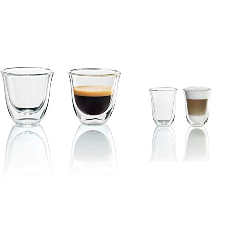 DeLonghi Double Walled Thermo Espresso Glasses, Set of 2 & Double Walled Thermo Latte Glasses, Set of 2