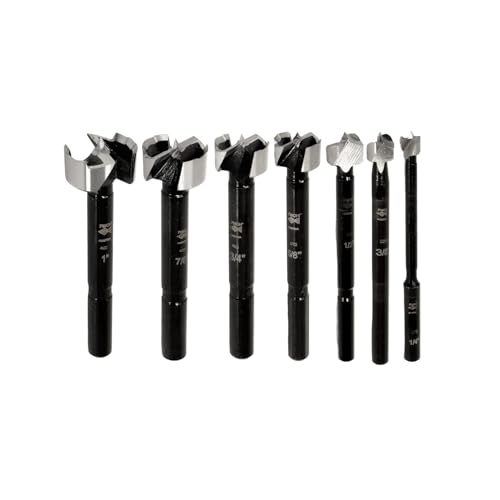 Image of Fisch Black Shark Forged Steel Forstner Drill Bit Set for Woodworking, Precision Wave Design, Clean Cuts in Hardwoods, MDF and Plywood, Made in Austria 7 Pcs Set Inc (1/4" to 2-1/8") in Blister Pack