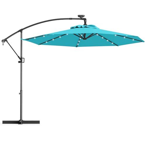 RELAX4LIFE Ombrellone da Giardino 300 cm, Parasole con Luci LED, Inclinazione Regolabile, da Esterno per Patio, Cortile, Ristorante o Bar (Turchese)