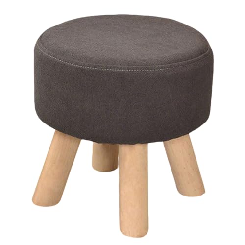 Taburete Redondo de Tela con Patas de Madera Maciza, Asiento Bajo para Entrada, Cambio de Zapatos, Sala o Dormitorio, Funda Extraíble y Lavable, Taburete Moderno (L)