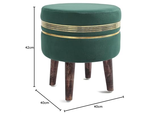 Image of NACIA Velvet Ottoman Pouffes Stool for Living Room Wooden Sitting Furniture Footrest Footstool for Foot Rest Upholstered Foam Cushioned Puffy for Home Decor, Dressing Table Stool (17 inch Height, Green)