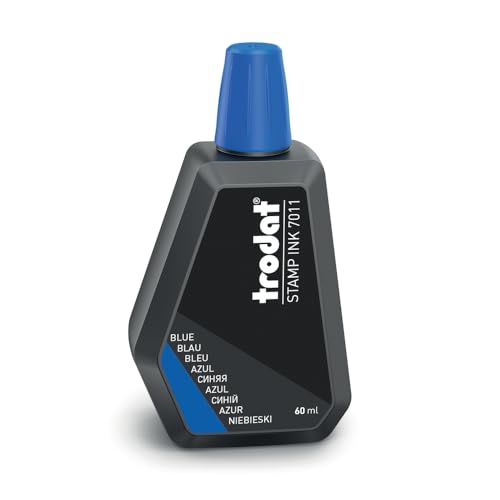 Trodat 7011 60ml Blue Ink Bottle for Refilling Pads or Bearings, Water Based Ink for Stamping Documents, Clean and Sharp Footprints, Resealable Cap by Trodat - Used condition - US$18.94