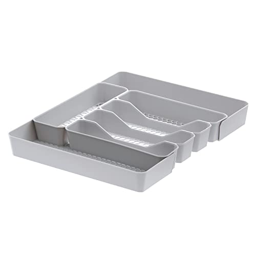 Spectrum HEXA 5-Divider Expandable Silverware Tray (Stone Gray) - In-Drawer Organizer for Kitchen...
