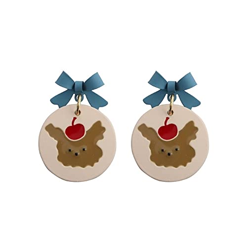 CCXXYGWJ Pendientes de Gama Alta con Lazo Azul para Mujer, joyería para Banquete, Fiesta Festiva, Citas, Oso Bonito