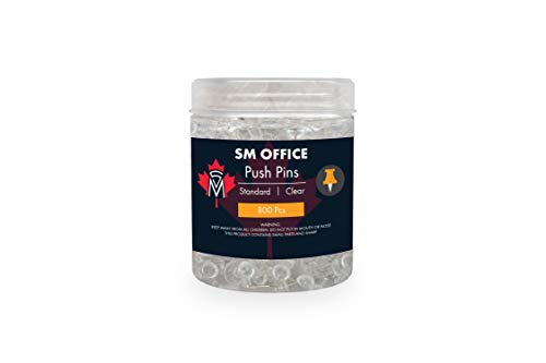 SM OFFICE Push Pins for Bulleting Board  800 Pcs Push Pins with Clear Plastic Head and Steel Point  Clear Thumb Tacks for School, Office and Home Use  Top Quality Materials with Clear Container