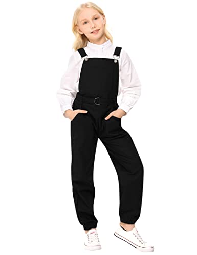 Lionjie Girls Overalls Black Jumpsuits & Rompers Adjustable Straps Kids Long Pants With Pockets & Belt #TOP2