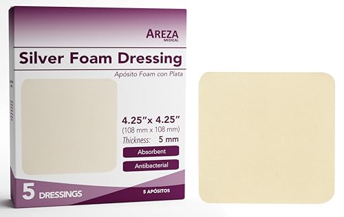 Areza Medical - Silver Foam Wound Dressing Pad - Sterile - 4.25 X 4.25 (10.8 cm X 10.8 cm) - 5 PCS per Box