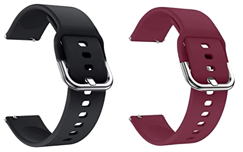 BQeT 22MM Soft Silicone Metal Buckle Strap Combo For Smart Watch(CHECK LIST) (22MM, BLACK/W_NE RED)