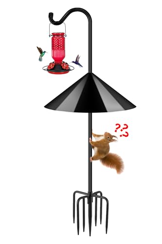 FEED GARDEN 92 Bird Feeder Pole Squirrel Proof 1 Pack Adjustable Tall Shepherds Hooks for Outdoor with 7 Prongs Base Heavy Duty Shepherd Hook with Baffles Pole for Bird Feeder Plant Baskets