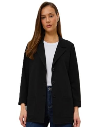 Ballandoro Blazer Donna Elegante Lungo - Giacca per Completo Cerimonia Made in Italy, Coprispalle Cardigan Taglie Forti Autunno Inverno Curvy (IT, Testo, XL, Regular, Regular, Nero)