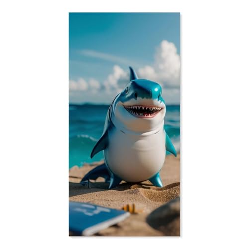Cartoon Shark AI Fish Canvas - Whimsical Underwater Wall Art for Kids' Room & Playroom P7 Unframe-style 20x40inch(50x101cm)