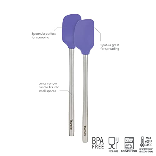 Image of Tovolo Flex-Core Stainless Steel Handled Mini Spatula & Spoonula Set of 2, Kitchen Utensil Set, BPA-Free Silicone, Safe for Cast Iron & Cookware Dishwasher-Safe