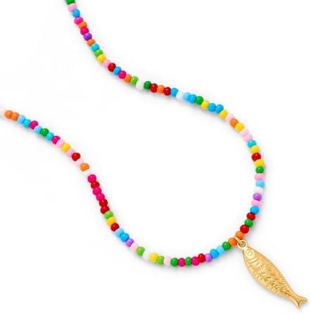 Colorful Beaded Necklace for Women - Fish Pendant Necklaces, Bohemian Summer Beach Necklace Birthday Gifts