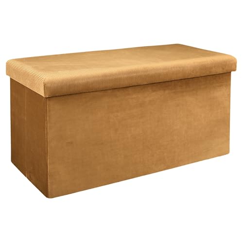HOME DECO FACTORY - Coffre Banc Pliable en Bois Design Moderne - Espace de Rangement - Assise Confortable pour Salon ou Chambre - 77 x 38 x 38 cm - Jaune -...