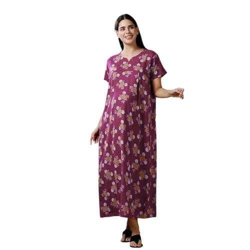 Image of MomToBe Women's Cotton Maxi Maternity Nighty /Feeding Nighty /Pregnancy Night Gown /A-Line Nursing Nighty with Zippers for Nursing Pre and Post Pregnancy