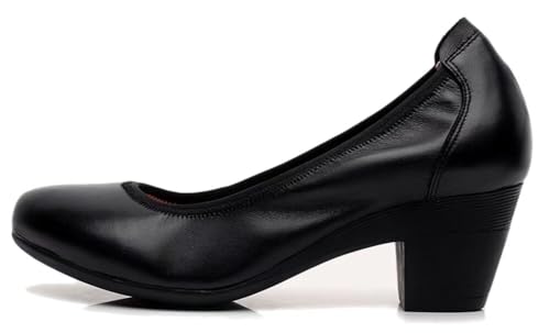 Women's Genuine Leather Chunky Heel Pumps Slip Ons2