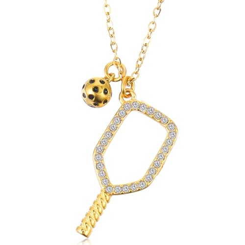 HekouJiub Pickleball Necklace Gold Jewelry Necklaces Stainless Steel Pickleball Jewelry for Women Pickleballs Pendant Necklace for Pickleballs Lovers ValentineS Day Game Day Birthday Gift