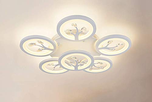 Image of 6 Light 60-Watts White Crystal LED Chandelier Lamp - Round (5+1 Circle Warm) with Remote Control