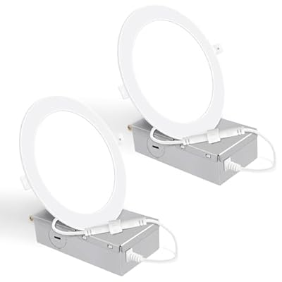 2 Pack 6 Inch Ultra-Thin LED Recessed Ceiling Light with Junction Box, 5000K Daylight, 12W 110W Eqv, Dimmable Canless LED Recessed Light, 1050LM High Brightness Wafer Downlight- ETL&FCC Certified