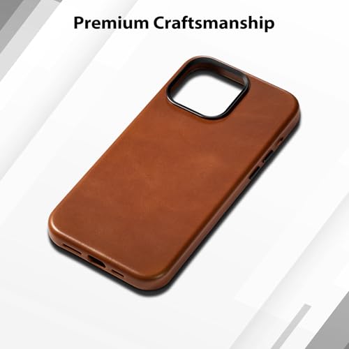 Belemay Compatible with iPhone 12 Pro Max Leather Case, Compatible with MagSafe, Premium Full-Grain Vegetable-Tanned Smooth Leather, Rich Patina, Secure Grip, Metal Buttons Cover (6.7") Saddle Brown by Belemay - Image 9