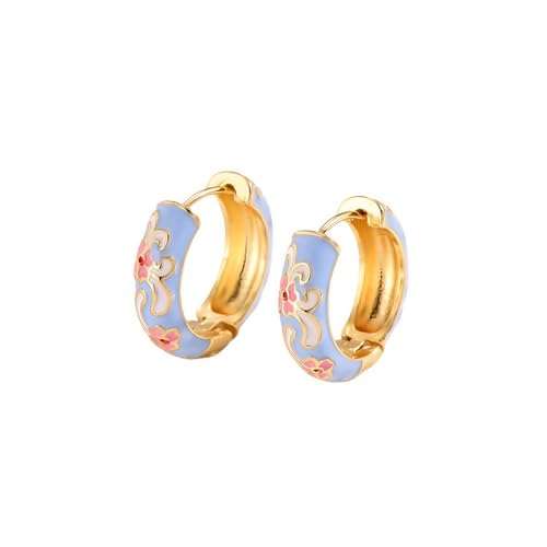 Vintage Enamel Huggie Hoop Earrings for Women Elegant Enamel Flower Hoop Earrings Dainty Colorful Flower Hoop Earring Trendy Huggie Hoop Earring Jewelry for Women