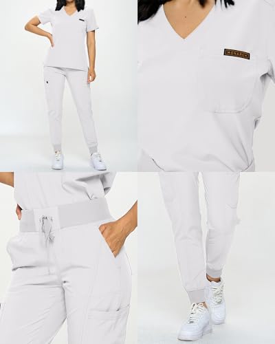 Image of Monarch Uniforms Slim Fit Stretchy Scrubs Women's Jogger Scrub Set Slim Jogger Scrubs with Tuck-In Top for Women