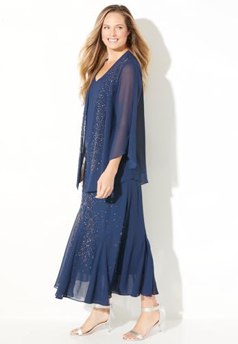Catherines Women's Plus Size Masquerade Beaded Dress Set with Jacket (Petite Available) - 24 W, Mariner Navy3