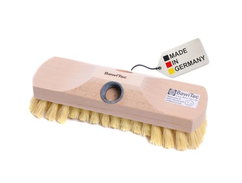 BawiTec Qualitäts Schrubber mit Bart Rand und Gewinde Schrubberbürste 22cm 1 Stück MyprenFibre Borsten gelb Scheuerbürste ohne Stiel Schrubberbesen aus Holz Bodenschrubber für Haushalt,Küche,Bad ..