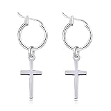 Two-tone Cross Charm Dangle Earrings Clip Hinged Hoop Hook Tassel Drop Crucifix Cross Earring For Me