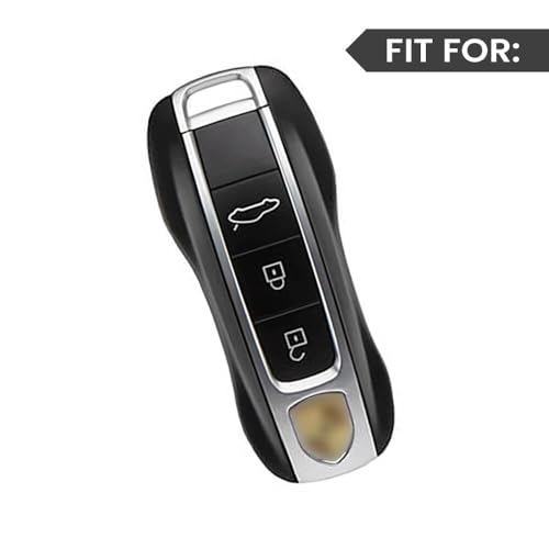 Image of Keyzone Premium Leather Key Cover & AC Vent Car Perfume Combo (4 Fragrances) | Compatible for Porsche Taycan, Cayenne, Panamera, 911, Carrera 3 Button Smart Key (Red)