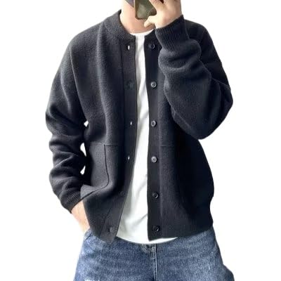 Men's Button Down Cardigan Sweater Knitted Round Neck Loose Casual Cardigan Long Sleeve Trendy Sweater