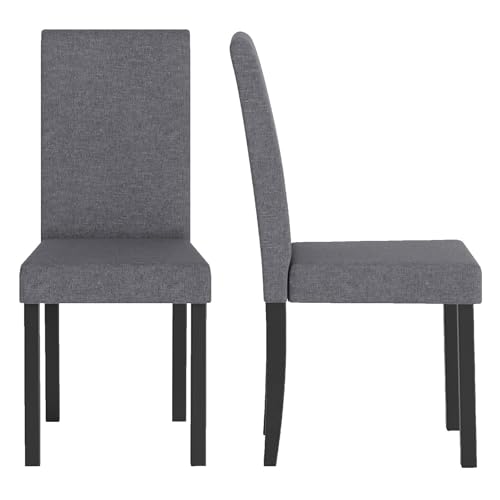 Image of COSTWAY Fabric Armless Dining Chairs Set of 2, Upholstered Kitchen Side Chair w /Rubber Wood Legs, Padded Seat & High Backrest, Mid-Century Modern Accent Chairs for Living Room Restaurant (Dark Gray)