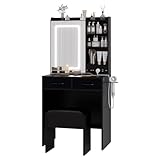 CherishCradle Tocador con Luces LED y Espejos, Tocador de Maquillaje con Luz...