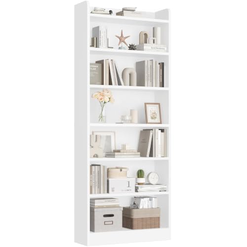 Yaheetech 7-Tier Bookcase Modern Bookshelf with Top Open Compartment Adjustable Tall Book Shelf for Living Room Bedroom Home Office & Study 60 x 24 x 180.5 cm White