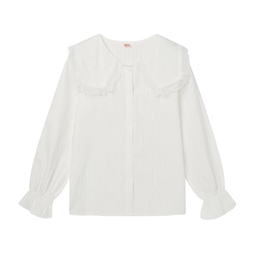Image of LittleSpring Girls Button Down Shirt for Kids Peter Pan Collar Ruffle Blouse
