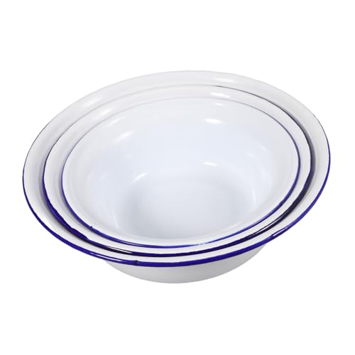 COLLBATH 3pezzi Ciotole Smaltate Vintage in Smalto Bianco Da Bacinelle Multiuso Per Zuppa Pasta e Impasti Scodelle Da Cucina Decorativo e Profondo Per Frutta e Snack