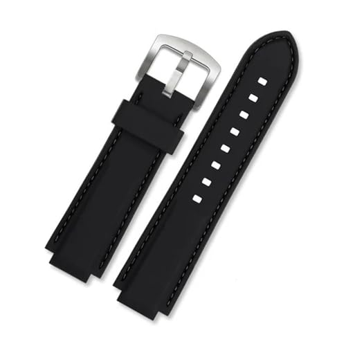 Correa de reloj de pulsera de silicona convexa de 24 * 12mm Compatible con Casio EDIFICE 5634 EFB 680 EFS S570YD/YDC/YDB correa de reloj de goma modificada for hombres(Black silver bucke,24x12mm)