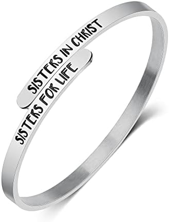 ALEBEE Bracelets for Sister Gifts for Women Sister in Christ Gifts Sisters in Christ Sisters for Life Cuff Bangle Bracelet Christian Bible Verse Jewelry Gift 316L Stainless Steel