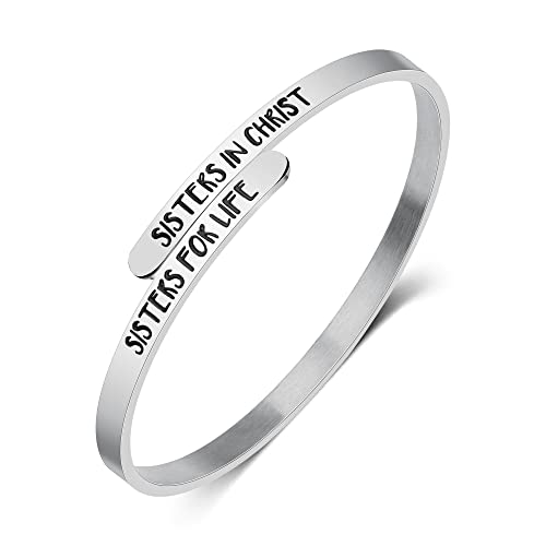 Alebee Bracelets For Sister Gifts For Women Sister In Christ Gifts Sisters In Christ Sisters For Life Cuff Bangle Bracelet Christian Bible Verse Jewelry Gift 316L Stainless Steel #TOP1