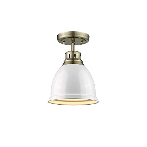 Super Deal Product Golden Lighting 3602-FM AB-WH Duncan Flush Mount, 8.875 L x 8.875 W x 11.5 H, Aged Brass with White Shade New Arrivals Golden Lighting 3602-FM AB-WH Duncan Flush Mount, 8.875 L x 8.875 W x 11.5 H, Aged Brass with White Shade