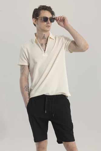 Image of SNITCH Cream Textured Polo T-Shirt