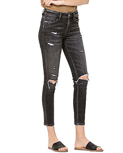 VERVET by Flying Monkey Dark Gray Distressed Skinny Jeans Mid-Rise