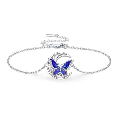 Image of Dragonfly Bracelet 925 Sterling Silver Butterfly Bracelet Adjustable Celtic Moon Bracelet Irish Celtic Jewelry Gifts for Women