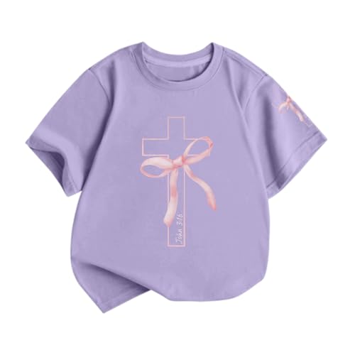 Image of Girls Cute Christian Shirts Kids Pink Bow Shirt Jesus God Faith Tshirts Aesthetic Cross Bible Verse Graphic Tee Tops