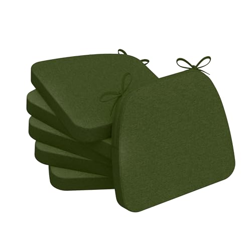 Image of AAAAAcessories D-Shaped Chair Cushions, 2 inch Thick Dining Chair Pads with Ties and Removable, Machine-Washable Cover, 17 inch x 16 inch, Set of 6, Dark Olive Green