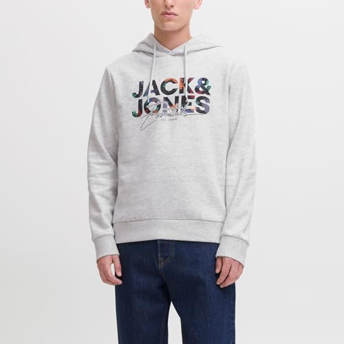 JACK & JONES Herren Hoodie Kapuzenpullover Geplas Sweat Hood, Farbe:Hellgrau, Artikel:-White Melange, Größe:S 3