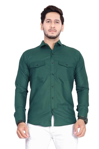 Image of Men's Cotton Spread Collar Full Sleeve Regular Fit Solid Casual Shirt with Double Pockets - Stylish Comfortable Shirt for Everyday Wear