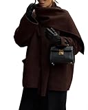 CHARTOU Women Oversized Wool Trench Overcoat Winter Scarf Collar Single Breasted Outwear Jacket(X-Small,Coffee)
