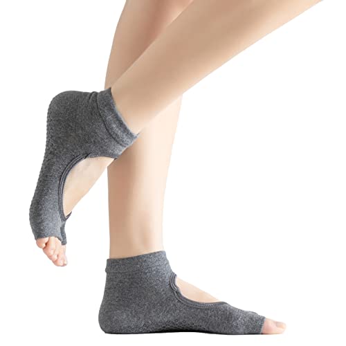 Image of Yoga Pilates Toe Socks Toeless Socks with Grips for Women Non Slip Cushioned Low Cut Ankle Socks for Dance